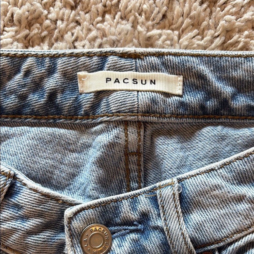 PacSun Ripped Light Blue Straight Leg Jeans - Picture 3 of 4